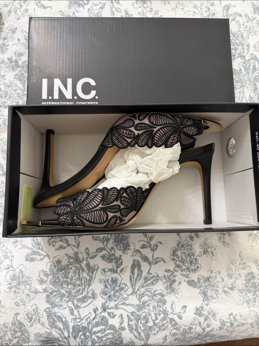 INC International Concepts Black Lace Mesh Pointed-Toe Stiletto Heels